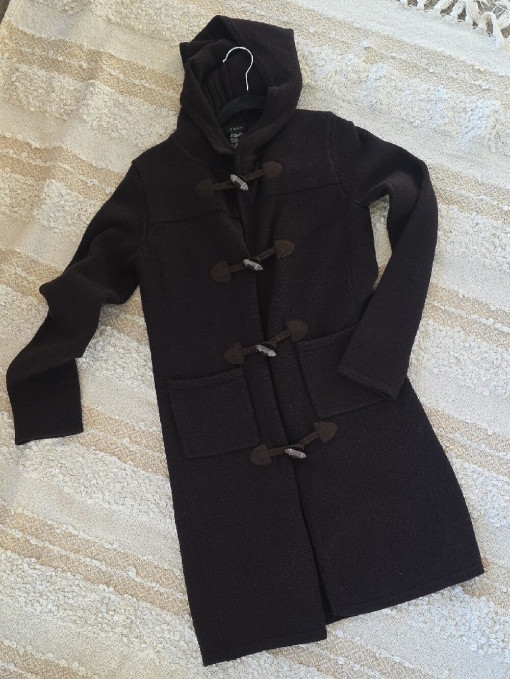 Theory Brown Hooded Toggle Longline Cardigan Coat Size Small Fall Winter